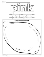 Free lemon color pink coloring page and color worksheet, pink worksheet for preschoolers to learn colors, printable PDF