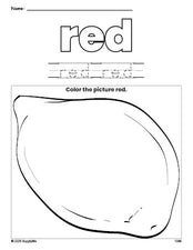 Free lemon color red coloring page and color worksheet, red worksheet for preschoolers to learn colors, printable PDF