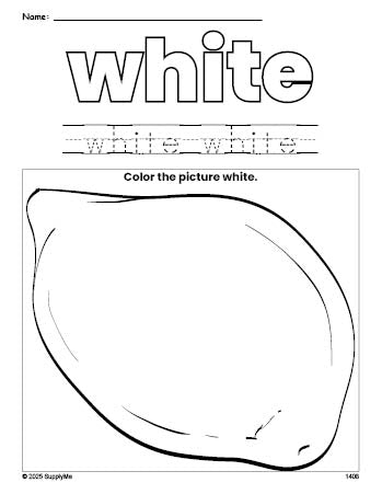 Free lemon color white coloring page and color worksheet, white worksheet for preschoolers to learn colors, printable PDF