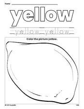 Free lemon color yellow coloring page and color worksheet, yellow worksheet for preschoolers to learn colors, printable PDF