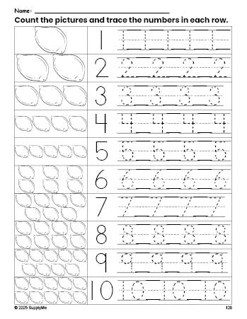 Free printable lemon counting worksheet for preschool and pre-k with number tracing practice 1-10, PDF