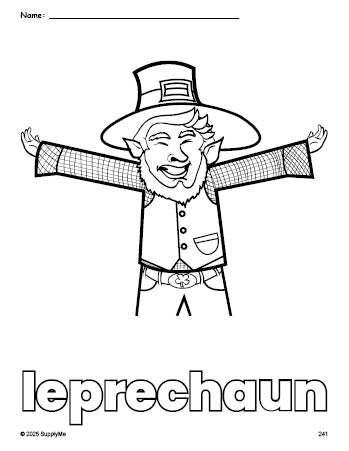 Free printable leprechaun St. Patrick's Day coloring page for preschool, pre-k, and kindergarten, PDF