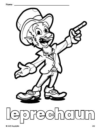 Free printable leprechaun St. Patrick's Day coloring page for preschool, pre-k, and kindergarten, PDF