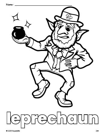 Free printable leprechaun St. Patrick's Day coloring page for preschool, pre-k, and kindergarten, PDF