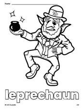 Free printable leprechaun St. Patrick's Day coloring page for preschool, pre-k, and kindergarten, PDF