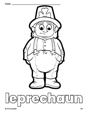 Free printable leprechaun St. Patrick's Day coloring page for preschool, pre-k, and kindergarten, PDF