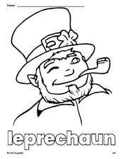 Free printable leprechaun St. Patrick's Day coloring page for preschool, pre-k, and kindergarten, PDF