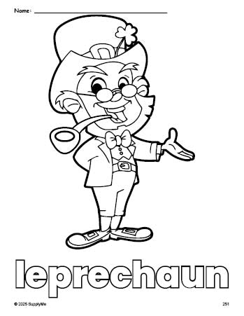 Free printable leprechaun St. Patrick's Day coloring page for preschool, pre-k, and kindergarten, PDF