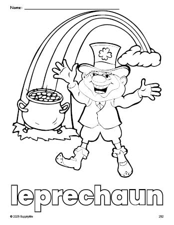 Free printable leprechaun St. Patrick's Day coloring page for preschool, pre-k, and kindergarten, PDF