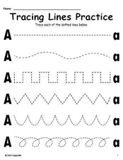 Letter A Line Tracing Worksheet, Uppercase And Lowercase Letters