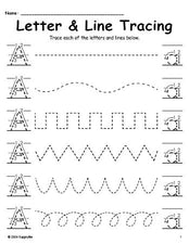 Letter A Tracing Worksheet With Line Tracing, Uppercase And Lowercase Letters, Includes Letter Formation Guides