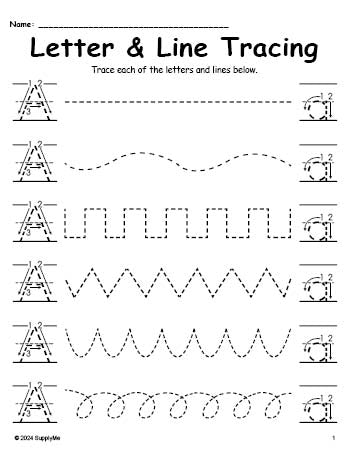 Letter A Tracing Worksheet With Line Tracing, Uppercase And Lowercase ...