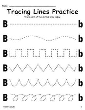 Letter B Line Tracing Worksheet, Uppercase And Lowercase Letters