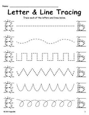 Letter B Tracing Worksheet With Line Tracing, Uppercase And Lowercase Letters, Includes Letter Formation Guides