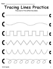 Letter C Line Tracing Worksheet, Uppercase And Lowercase Letters