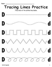 Letter D Line Tracing Worksheet, Uppercase And Lowercase Letters