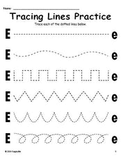 Letter E Line Tracing Worksheet, Uppercase And Lowercase Letters