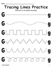 Letter G Line Tracing Worksheet, Uppercase And Lowercase Letters