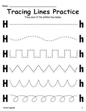 Letter H Line Tracing Worksheet, Uppercase And Lowercase Letters