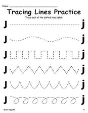 Letter J Line Tracing Worksheet, Uppercase And Lowercase Letters