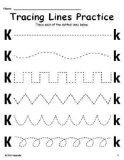 Letter K Line Tracing Worksheet, Uppercase And Lowercase Letters