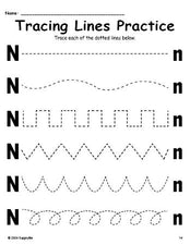 Letter N Line Tracing Worksheet, Uppercase And Lowercase Letters