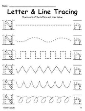 Letter N Tracing Worksheet With Line Tracing, Uppercase And Lowercase Letters, Includes Letter Formation Guides