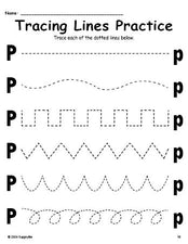 Letter P Line Tracing Worksheet, Uppercase And Lowercase Letters