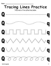 Letter Q Line Tracing Worksheet, Uppercase And Lowercase Letters