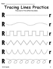 Letter R Line Tracing Worksheet, Uppercase And Lowercase Letters