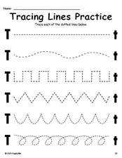 Letter T Line Tracing Worksheet, Uppercase And Lowercase Letters