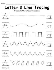 Letter A Tracing Worksheet With Line Tracing, Uppercase And Lowercase Letters