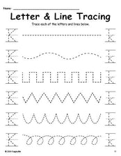 Letter K Tracing Worksheet With Line Tracing, Uppercase And Lowercase Letters