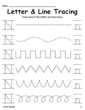 Letter N Tracing Worksheet With Line Tracing, Uppercase And Lowercase Letters