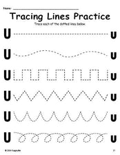 Letter U Line Tracing Worksheet, Uppercase And Lowercase Letters