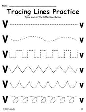 Letter V Line Tracing Worksheet, Uppercase And Lowercase Letters