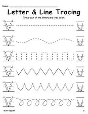 Letter V Tracing Worksheet With Line Tracing, Uppercase And Lowercase Letters, Includes Letter Formation Guides