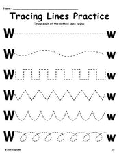 Letter W Line Tracing Worksheet, Uppercase And Lowercase Letters