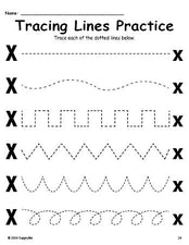 Letter X Line Tracing Worksheet, Uppercase And Lowercase Letters