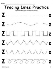 Letter Z Line Tracing Worksheet, Uppercase And Lowercase Letters