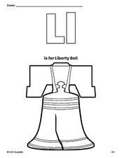 Free printable Liberty Bell Fourth of July coloring page, letter l coloring page for preschool, pre-k, and kindergarten, PDF