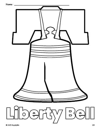 Free printable Liberty Bell Fourth of July coloring page for preschool, pre-k, and kindergarten, PDF