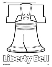 Free printable Liberty Bell Fourth of July coloring page for preschool, pre-k, and kindergarten, PDF