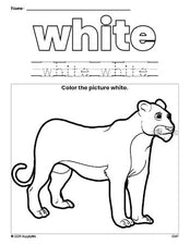 Free lion color white coloring page and color worksheet, white worksheet for preschoolers to learn colors, printable PDF