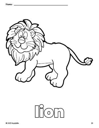 Free printable lion coloring page for preschool, pre-k, and kindergarten, PDF