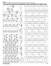 Free printable lion counting worksheet for preschool and pre-k with number tracing practice 1-10, PDF