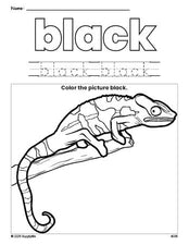 Free lizard color black coloring page and color worksheet, black worksheet for preschoolers to learn colors, printable PDF