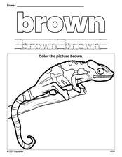 Free lizard color brown coloring page and color worksheet, brown worksheet for preschoolers to learn colors, printable PDF