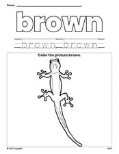 Free lizard color brown coloring page and color worksheet, brown worksheet for preschoolers to learn colors, printable PDF