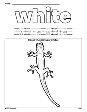 Free lizard color white coloring page and color worksheet, white worksheet for preschoolers to learn colors, printable PDF